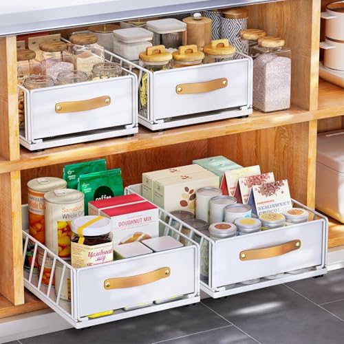 2Pack Pull out Cabinet Organizer,Heavy Duty Slide out Pantry Shelves Drawer Storage with Adhesive Nano Film,Sliding Mesh Basket with Handle for Kitchen, Bathroom, Home, 11.8W" X 15.7"D X 6.2"H,White - color: White, size: 11.8"Wide-15.7"Deep (2Pack)
