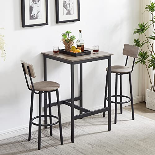 KIVENJAJA Bar Table and Chairs Set for 2, 3-Piece Small Square Pub Bistro Table and Upholstered Stools with Backrest, Counter Height Dining Table Set for Kitchen Small Space, Grey - color: Grey, size: 3pcs-Square Table