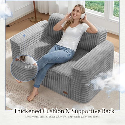 ZurNesfure Sofa Couch Loveseat Boneless Sofa with Pillow Grey,Loveseat | No Assembly Need, Modern Couch with deep seat and Washable Cover Cloud Sofa for Living Room Bedroom Apartment - color: Stripe Grey, size: Loveseat