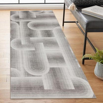 Machine Washable Area Rug Runner - Living Room Bedroom Bathroom Kitchen Entryway Office - Non-Slip Baking Low Pile Stain Resistant Premium - Modern Geometric - Lyra - Beige 2'6" x 6' - color: Lyra - Beige, size: 2'6" x 6' (Rectangular)
