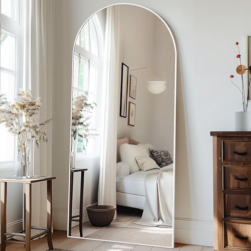 MELOMOIR 76"x34" White Mirror Full Length, Arched Mirror Full Length, White | HD Shatterproof Tempered Glass, Aluminum Alloy Frame, Arched-Top, Freestanding Leaning Wall Mounted, Bedroom Living Room - color: White, size: 76"L x 34"W