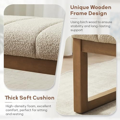 Zihanhome 52.7" Bedroom Bench for End of Bed, Modern Upholstered Teddy Fabric Entryway Bench & Dining Bench, Footrest Stool Bench with Solid Wood Frame for Bedroom, Living Room (Camel) - color: Camel
