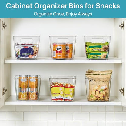 Vtopmart 6 Pack Clear Storage Bins, Pantry Cabinet Organizer Bins, Medium | Plastic Pantry Storage Bins with Handle, Storage Containers for Fridge, Cabinet, Kitchen, Countertops, Cupboard, Freezer - size: M(10"×6"×5")