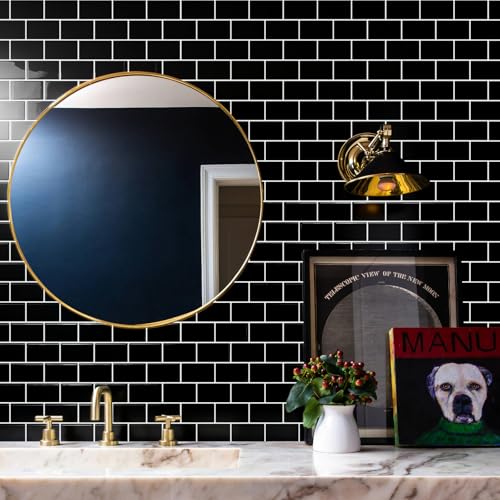 STICKGOO Subway Tile Peel and Stick Backsplash, Thicker Design 12" x 12" Stick on Backsplash Tiles for Kitchen, Bathroom, Wall Tile (10 Sheets, Black) - color: Black