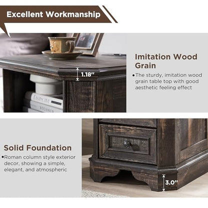 T4TREAM Farmhouse Nightstand with Charging Station, 18" End Table with 2 Drawers, Wood Side Table, Bedside Cabinet for Bedroom, Living Room (Dark Rustic Oak) - color: Dark Rustic Oak