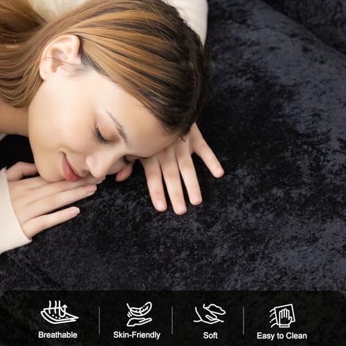 61" Boneless Loveseat Sleeper, Folding Sofa Bed, Diamond Velvet Cover,Black | Memory Foam Pull Out Futon Bed with Removable Washable Cover, Space-Saving Fold Out Couch for Living Room & Guest Room - color: Black