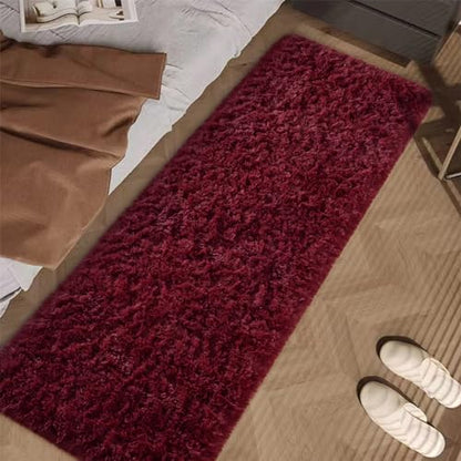 Fluffy Burgundy Red 2x4 Hallway Runner Rug - color: A- Wine Red, size: 2' X 4' (Runner)