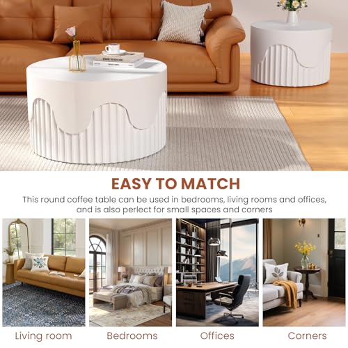 JHKZUDG 2-Pack Nesting Coffee Tables 26.8" & 19.7" White, Fluted Wood | Modern Wood Accent Furniture Set, Space-Saving Design for Living Room & Bedroom, Unique Fluted End Tables - color: 26.77"+19.69" White