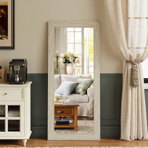 Syndra Modern Full Length Mirror Wood Frame, 56x20'' Large Floor Mirror with HD Tempered Glass & Wall Mount, Rectangular Standing Mirror for Bedroom, Living Room, Entryway, Farmhouse(Grey White Oak) - color: Grey White Oak, size: 56"L x 20"W