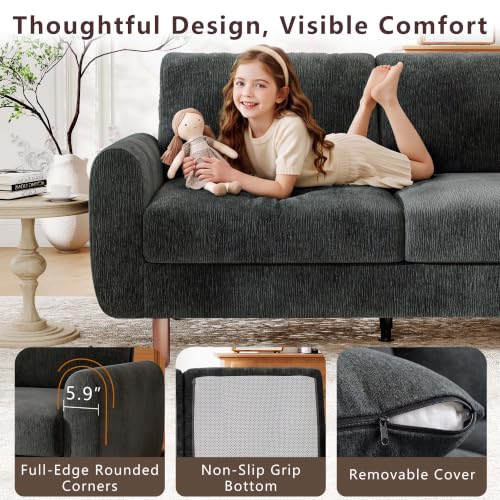 Ihanherry 68" Loveseat Sofa, Small Couch for Small Spaces, Comfy Chenille Sofa with Spring Cushion and Wood Frame, Mid Century Modern Couch, Deep Seat Couch for Living Room Bedroom Office, Black - color: Black