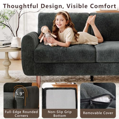Ihanherry 68" Loveseat Sofa, Small Couch for Small Spaces, Comfy Chenille Sofa with Spring Cushion and Wood Frame, Mid Century Modern Couch, Deep Seat Couch for Living Room Bedroom Office, Black - color: Black