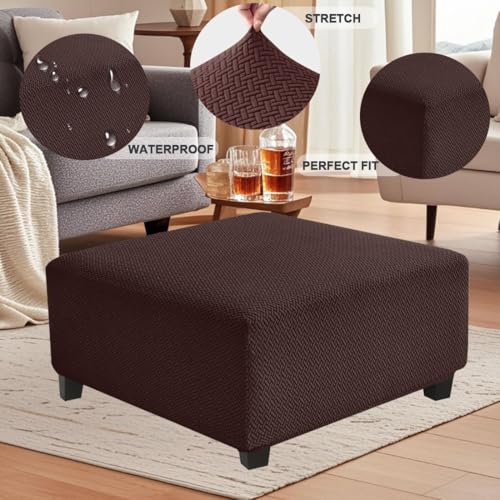 Levoberg Waterproof Square Ottoman Cover Large Square Folding Storage Ottoman Bench Slipcovers Footrest Stool Covers Oversized Ottoman Coffee Table Covers Cube with Elastic Bottom S Coffee - color: Coffee, size: Square-S