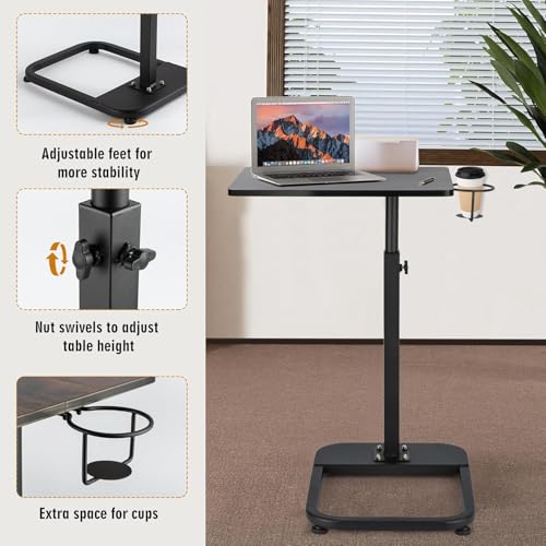 facka Adjustable C-Shaped TV Tray Table 18-32 Inch Height Couch Table | 15.8 x 11.8 Top, Metal Frame Side Table for Sofa, C Table, TV Dinner Tray Table, Laptop Snack Table for Small Spaces Brown - color: Brown