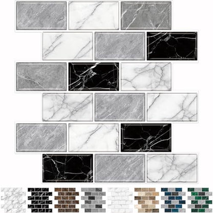 URCOLOR 10-Sheet Back Splashes for Kitchens Peel and Stick,12"x12" Self Adhesive Stick on Backsplash for Bathroom Black White Grey Marble Look - color: Black White Grey