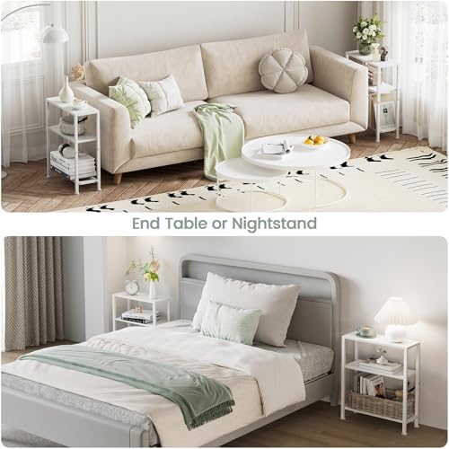 Narrow Side Table for Small Space, 2-Tier Small End Table with Shelf Holder, Slim Nightstand, Skinny Snack Couch Table in Living Room, Bedroom, Study, Kitchen and Balcony (White) - color: White