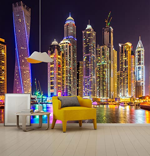 Reyhui Mural Wallpaper Large City Night View | 108"x75" Not Peel and Stick Wall Mural for Bedroom Living Room TV Background Sofa Wall - color: MURAL-012, size: 108" x 75"