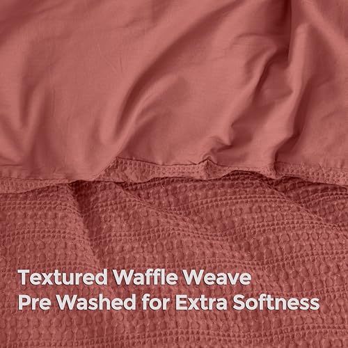 Dreamology Waffle Weave Duvet Cover,100% Cotton,Queen Duvet Cover Set | Waffle Duvet Cover with Zipper Closure,Soft Textured & Breathable Queen Bedding Set,Duvet Cover Queen 3 Pieces (Terracotta) - color: Terracotta, size: Queen