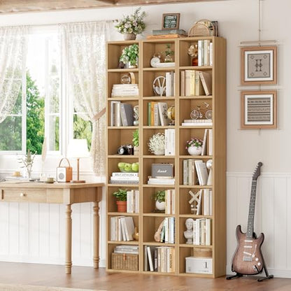 FOTOSOK 2 Pcs 71'' Tall Narrow Bookshelf, 8-Tier Media Tower Rack Set of 2 | CD DVD Storage Cabinet with Adjustable Shelves, Tall Narrow Bookcase Skinny Display Bookshelf Slim Shelf, Natural - color: Natural