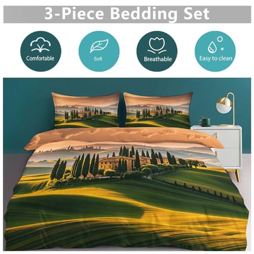 3 Piece Italy Tuscan Bedding Set - Ultra Soft Fabric & Double-Sided Print, Breathable Comforter Set with 1 Quilt Cover & 2 Pillowcases for Home Hotel, 102"x90" - size: 102"x90"