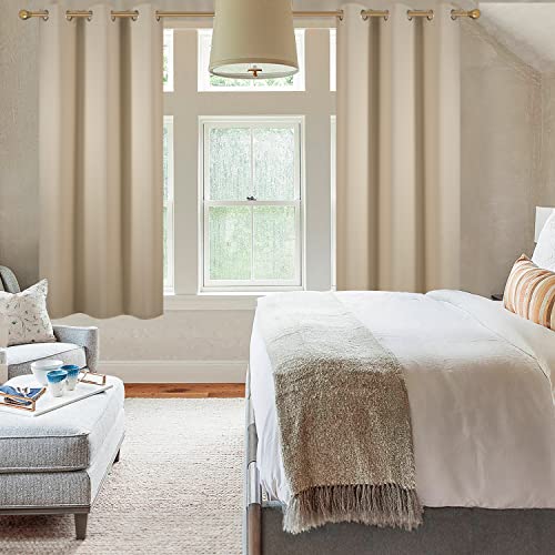 Diraysid Beige Grommet Blackout Curtains for Bedroom Thermal Insulated Room Darkening Curtains Drapes, 42 x 63 inch, 2 Panels - color: Beige, size: 42"W x 63"L (Pack of 2)