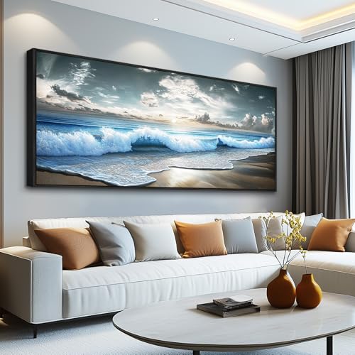 MHARTK66 Beach Wall Art-Extra Large Paintings For Living Room Ocean Canvas Prints Coastal Framed Artwork For Walls Landscape Waves Seascape Pictures Modern Home Decor for Bedroom Office 72l X 32w - color: Beach Black Framed, size: 72"L x 32"W