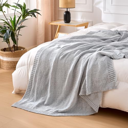 Amazon Basics Chunky Chenille Knit Throw Blanket for Couch, Bed and Sofa, Soft and Warm Lightweight Jersey, 50"×60", Grey - color: Grey, size: 50×60in.