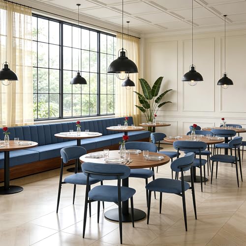 FREKEN Modern Upholstered Dining Chairs Set of 4, Mid-Century Metal Frame Linen Fabric Side Chair for Kitchen Dining Room, 350lbs Capacity, Blue - color: Blue - Black Legs, size: Set of 4