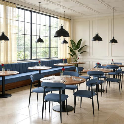 FREKEN Modern Upholstered Dining Chairs Set of 4, Mid-Century Metal Frame Linen Fabric Side Chair for Kitchen Dining Room, 350lbs Capacity, Blue - color: Blue - Black Legs, size: Set of 4