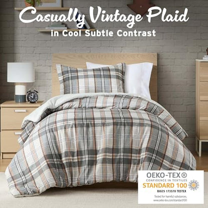 Intelligent Design Plaid Lodge Modern Tan/Gray Twin Duvet Cover Set, 2pc | Girls Bedroom Bedding, Back to School, Casual, Lightweight, All-Season, Machine Washable, Easy Care, Cozy, Breathable, Soft - color: Tan/Gray, size: T/TXL Duvet Cover