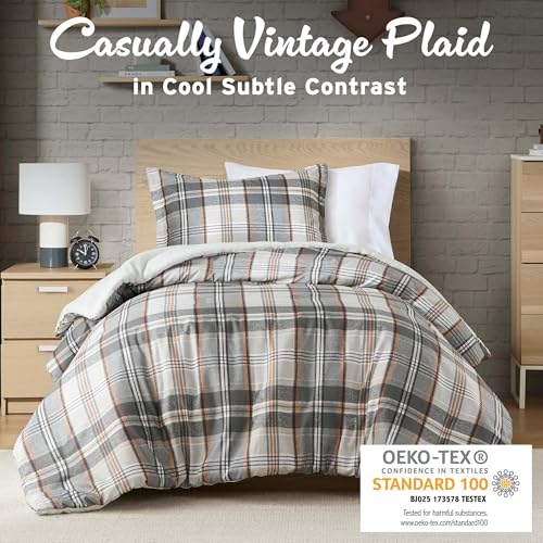Intelligent Design Plaid Lodge Modern Tan/Gray Twin Duvet Cover Set, 2pc | Girls Bedroom Bedding, Back to School, Casual, Lightweight, All-Season, Machine Washable, Easy Care, Cozy, Breathable, Soft - color: Tan/Gray, size: T/TXL Duvet Cover