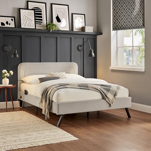 Studio Living® Adaline Upholstered Bed, Full Size, USB A + C Power, Storage Sleeve, Velvet Fabric, Light Gray - color: Light Gray, size: Full