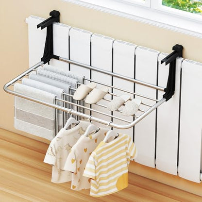 Tangkula Portable Clothes Drying Rack for Indoor & Outdoor Use(Small) | 1.2”-5.1” Adjustable Hook Length for Window sills Radiators Handrails & Guardrails | 2” Hanging Space | Robust Aluminum Frame - size: Small