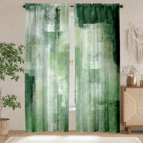 Green Curtains for Living Room,Abstract Curtains 84 Inches Long 2 Panels,Sage Green Rust Privacy Curtain with Rod Pocket for Bedroom,Modern Decorative Drapes W52 x L84 Inches - color: Green Abstract, size: 52"W x 84"L (Pack of 2)