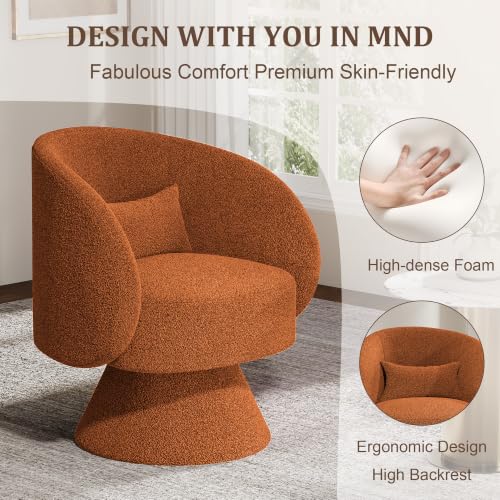 Swivel Barrel Chair Set of 2, 360 Degree Small Accent Chair, Boucle Caramel - color: Caramel