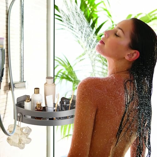 Corner Shower Rack, 10.8 X 44.6 Inches Shower Cady Organizer, Rustproof 4 Tier Floors Standing Corner Shower with Soap Holders, Water Proof Stainless Steel Shower Organizers Corners, Wall Mounted Rac - color: Gray