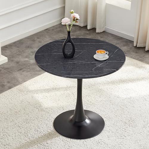 31.5" Round Dining Table, Mid-Century Modern Tulip Table with Thickened Tabletop & Metal Pedestal, Circle Bistro Table for Kitchen, Small Places, Apartments, Cafe - color: Dark Grey, size: 31.5" dining table