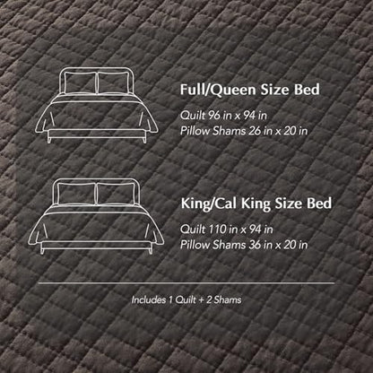 100% Cotton Modern Grid Stitch Quilt Set, King Size, Dark Brown | Pre-Washed Cotton Coverlet Bedspread, Oversized Lightweight 3-Piece Bedding Set for All Season, with 2 Pillow Shams - color: Dark Brown, size: King (110" X 94")