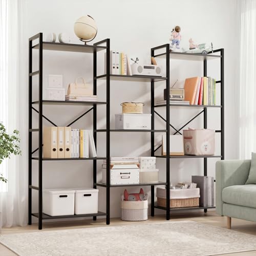 GRUSIGN Triple 4 Tier Book Shelf, Modern Bookcase Shelf, Freestanding Large Display Shelves for Living Room/Office/Garage, Stable Large Bookshelf with Storage for Books/LEGO/Plants, Black - color: Black
