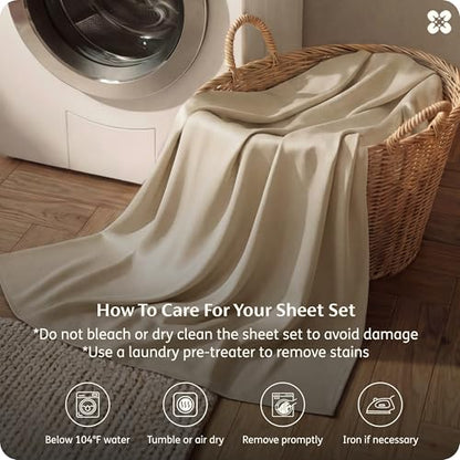 Bedsure PureWoven 100% Rayon Derived from Bamboo, King Size Sheets Set | Cooling Sheets for Hot Sleepers, Breathable & Silky Soft, 16" Deep Pocket, Hotel Luxury Bedding, Beige - color: 03 - Beige, size: King