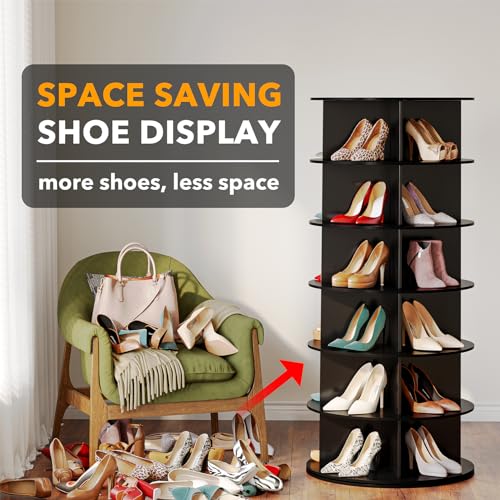 SpaceAid Black 6-Tier Spinning Rotating Shoe Rack Organizer, Shoe Display Tower Lazy Susan, Revolving Shoes Rack StorageOrganization, 360 Vertical Bags Holder Rotate Organizer - size: 6 Tier, 54.2" H