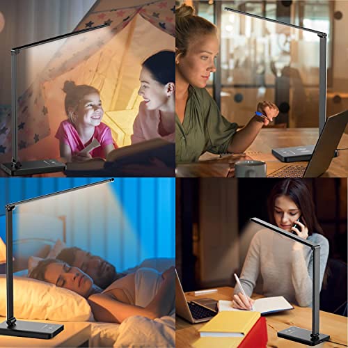 Ambertronix LED Desk Lamp with USB Charging Port, Dimmable Eye-Caring Reading Desk Light for Home, with 5 Brightness Level & 3 Lighting Modes, Touch Control, Auto Timer (Black) - style: Black 1.0