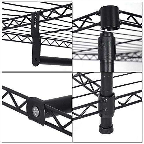 4 Shelves Garment Rack Heavy Duty Clothes Rack Portable Wire Shelving Clothing Racks with 3 Hanging Rod Freestanding Closet Metal Storage Rack Armoire Wardrobe Closet, Max Load 396.9LBS, Black
