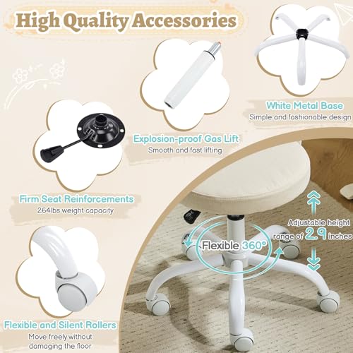 VINGLI Small Vanity Chair with Wheels for Girls.Cute Modern Adjustable Height Armless Office Desk Chair.360°Swivel Comfy Rolling Chair for Study, Make up Room,Small Space,Linen Light Yellow - color: Linen Light Yellow