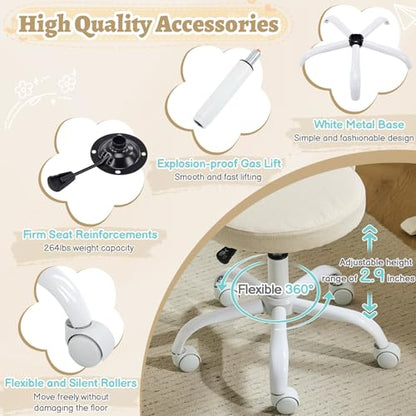 VINGLI Small Vanity Chair with Wheels for Girls.Cute Modern Adjustable Height Armless Office Desk Chair.360°Swivel Comfy Rolling Chair for Study, Make up Room,Small Space,Linen Light Yellow - color: Linen Light Yellow