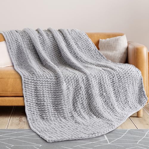YJLMLY Chunky Knit Throw Blanket,60x80 Inch Heavy 6.8lbs, Hand Knit Chenille Couch Blanket, Soft Cable Knit Gift for Women Mom Wife, Modern Home Decor - color: E-gray, size: 60" x 80"