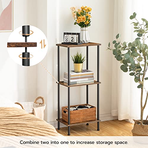 HOOBRO End Table, Small Side Table, Nightstand with 2-Layer Storage Shelves, Sofa Table for Small Spaces, Living Room, Bedroom, Stable Frame, Easy Assembly, Rustic Brown BF09BZ01 - color: Rustic Brown + Black