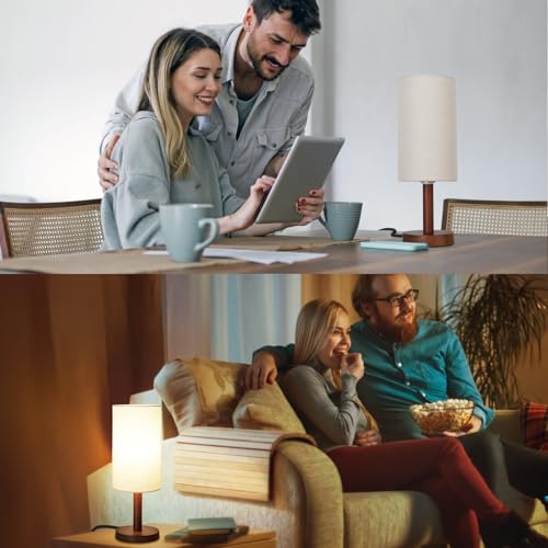 LALISU Small Table Lamp，Nightstand Lamp Wood Bedside Lamp Plug in 2Pcs | Small Bedside Lamp for Night Stands, Desk Lamps for Reading Living Room, Office (Bulb Included) (Black-Walnut Wood（2）) - color: Black-Walnut Wood（2）