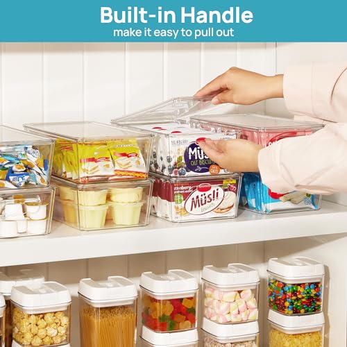 Vtopmart 8pcs Clear Stackable Storage Bins with Lids | BPA-free food-grade PET, Stackable with Lids Included, Easy to Move, For Fridge Freezer Pantry Cabinet Kitchen Organization - size: With Lid