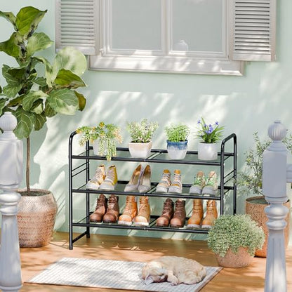 SUFAUY 3-Tier Mesh Shoe Rack, Closet Metal 33" Wide Shoe Shelf Heavy Duty, Black - color: Black, size: 3 Tier