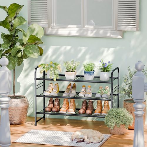 SUFAUY 3-Tier Mesh Shoe Rack, Closet Metal 33" Wide Shoe Shelf Heavy Duty, Black - color: Black, size: 3 Tier